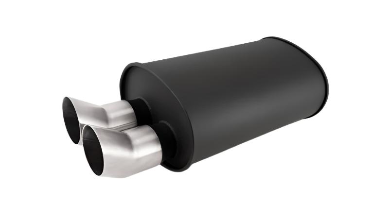 VIB12335-Vibrant Streetpower Flat Blk Muffler 9.5x6.75x15in Body 2.5in Inlet ID 3in Tip OD w/Dual DTM Tips-Muffler-Vibrant