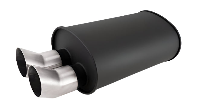 Vibrant Streetpower Flat Blk Muffler 3in Inlet 3in DTM Tips 12336 - Primary