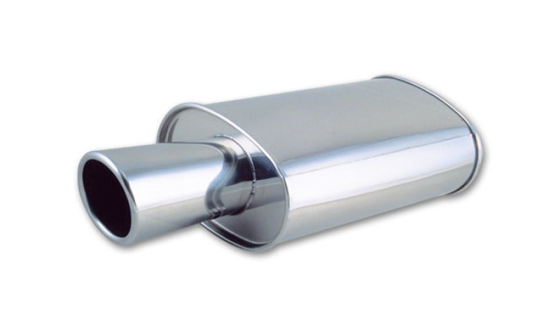 Vibrant StreetPower Oval Muffler with 4in Round Tip Angle Cut Rolled Edge - 2.5in inlet I.D. - Black Ops Auto Works