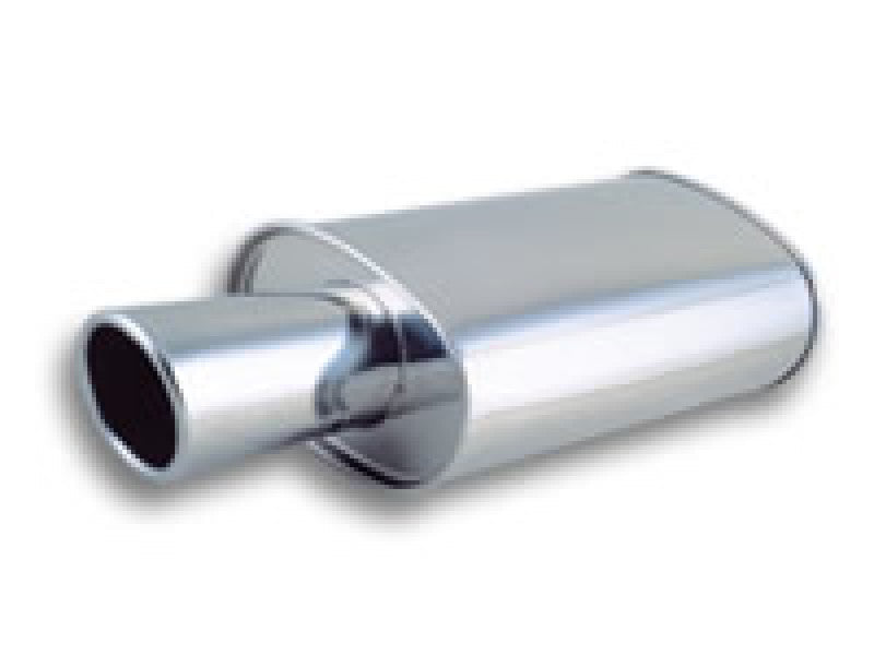 Vibrant StreetPower Turbo Oval Muffler with 4in Round Tip Angle Cut Rolled Edge - 3in inlet I.D. - Black Ops Auto Works