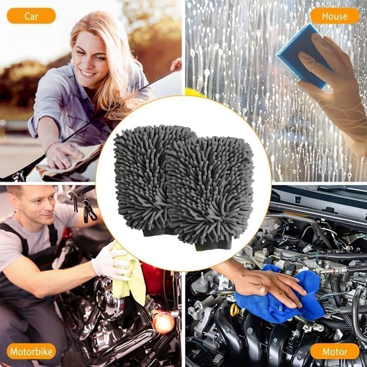 WASH & WHIPS Chenille Premium Scratch-Free Microfiber Lint-Free Blue Wash Mitt 8" x 10"in & Black Pitstop Particle Interceptor