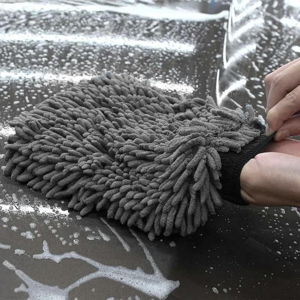 WASH & WHIPS Chenille Premium Scratch-Free Microfiber Lint-Free Blue Wash Mitt 8" x 10"in & Black Pitstop Particle Interceptor