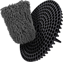 Load image into Gallery viewer, WASH &amp; WHIPS Chenille Premium Scratch-Free Microfiber Lint-Free Blue Wash Mitt 8" x 10"in &amp; Black Pitstop Particle Interceptor