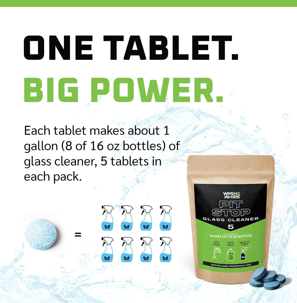 WASH & WHIPS Pit Stop Glass Cleaner / All Surface Cleaner Refill Tablets (Makes 5 Gallons)