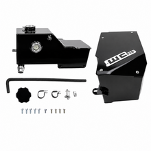 Load image into Gallery viewer, Gloss black Wehrli coolant tank and battery box kit shown fully assembled for the 6.7L Power Stroke engine bay.