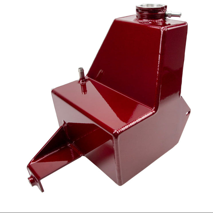 Red powder coated aluminum tank close up