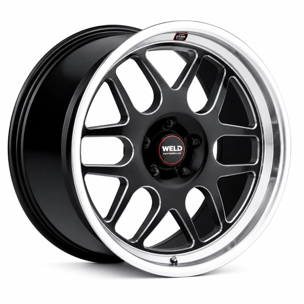 Weld S11071173425 Solana 17x11 wheel with 5x127 bolt pattern, ET-44 offset, 78.1mm bore, and gloss black MIL DIA finish.