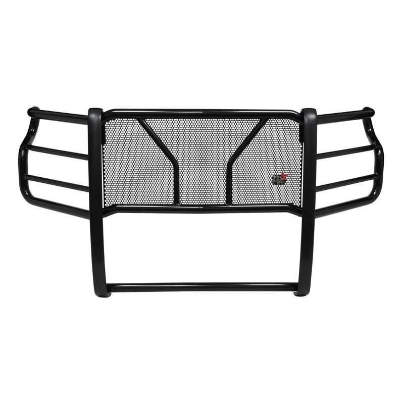 Westin HDX Modular Grille Guard in black powder coat steel mounted on a Chevrolet Silverado HD front end