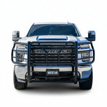 Load image into Gallery viewer, Front three-quarter view of the Westin HDX Modular Grille Guard black powder coat finish showing wraparound wing tubing