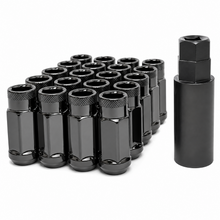 Load image into Gallery viewer, Wheel Mate black chrome 14x1.50 open end lug nuts for aftermarket wheels