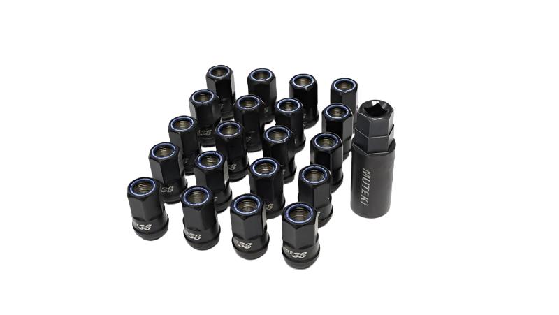 Wheel Mate Muteki HR38 Open End Lug Nuts 12x1.50 Titanium Chrome / Blue Ring - Black Ops Auto Works