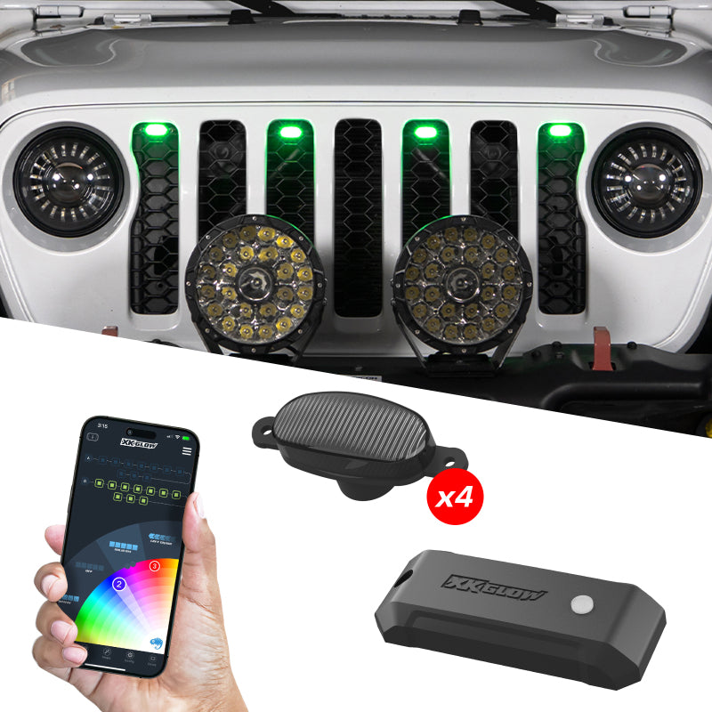 XK Glow pre-runner style LED grill pod kit with RGBW color chasing effects