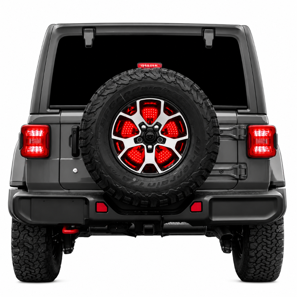 XK Glow spare tire LED light for Jeep Wrangler JL JK and TJ rear visibility