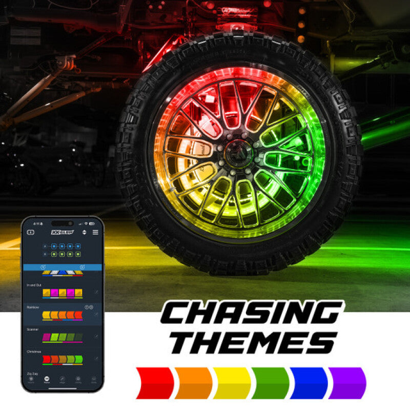 XKGLOW 3-row LED wheel ring light kit with RGBW color chasing effects