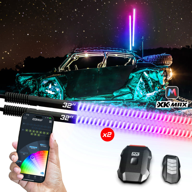XK Glow 2x32 XKmax RGBW Advanced App Control LED Whip Light Kit for 4x4 Offroad UTV ATV additional view