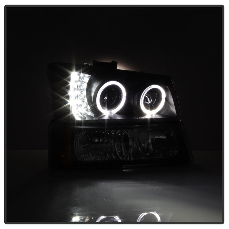 xTune Chevy Silverado 03-06 Projector Headlights 4pcs - LED Halo - Black PRO-JH-CSIL03-SET-BK-Headlights-SPYDER-887769036774-