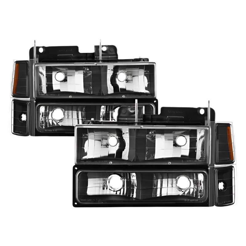 Xtune Chevy Suburban 94-98 Headlights w/ Corner & Parking Lights 8pcs Black HD-JH-CCK88-AM-BK-SET - Black Ops Auto Works