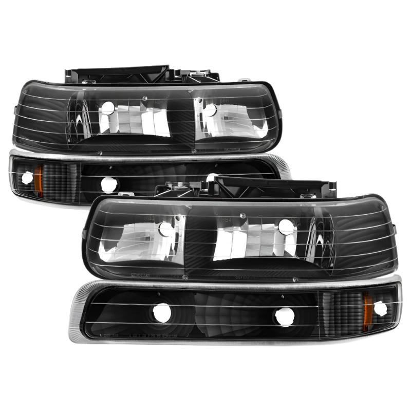 Xtune Chevy TahOE 00-06 Amber Crystal Headlights w/ Bumper Lights Black HD-JH-CSIL99-SET-AM-BK - Black Ops Auto Works