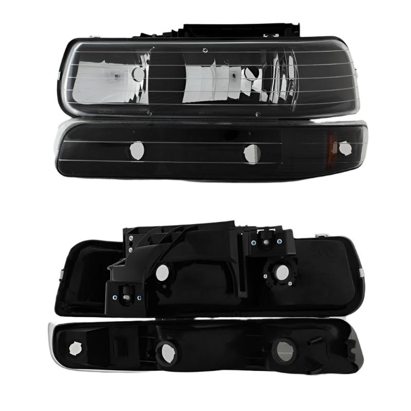 Xtune Chevy TahOE 00-06 Amber Crystal Headlights w/ Bumper Lights Black HD-JH-CSIL99-SET-AM-BK - Black Ops Auto Works