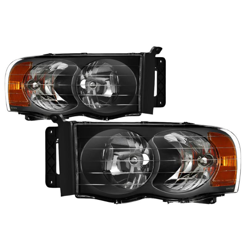 Xtune Dodge Ram 1500 02-05 Amber Crystal Headlights Black HD-JH-DR02-AM-BK - Black Ops Auto Works