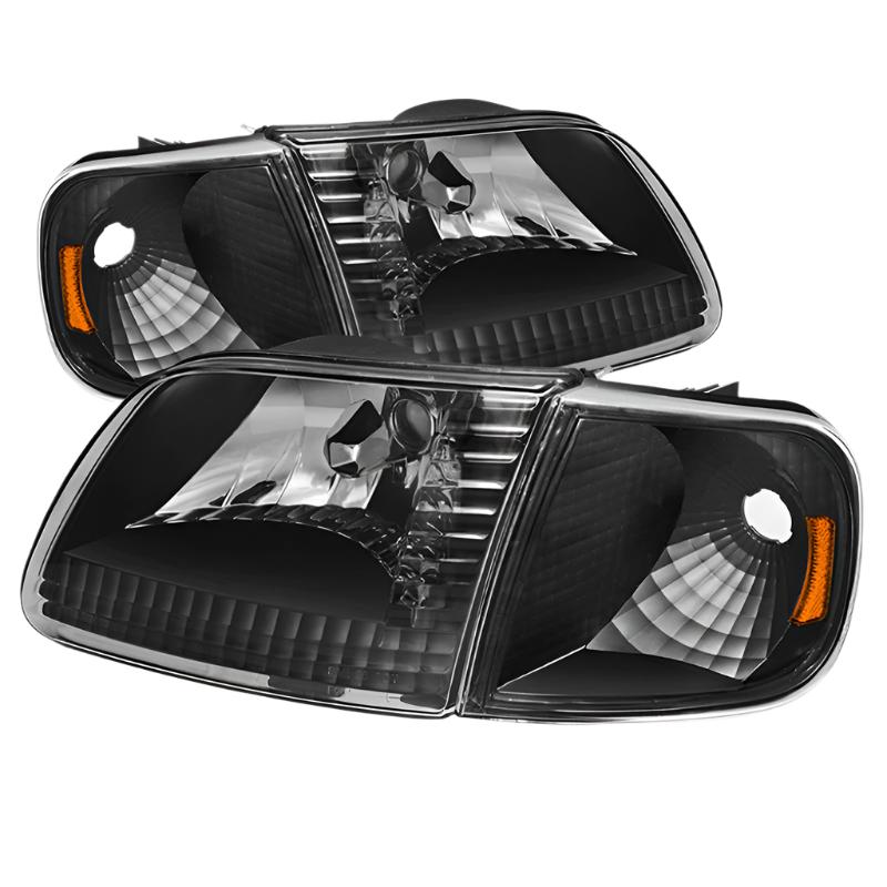 Xtune Ford F150 97-03 / Expedition 97-02 Crystal Headlights w/Corner Black HD-JH-FF15097-SET-AM-BK - Black Ops Auto Works