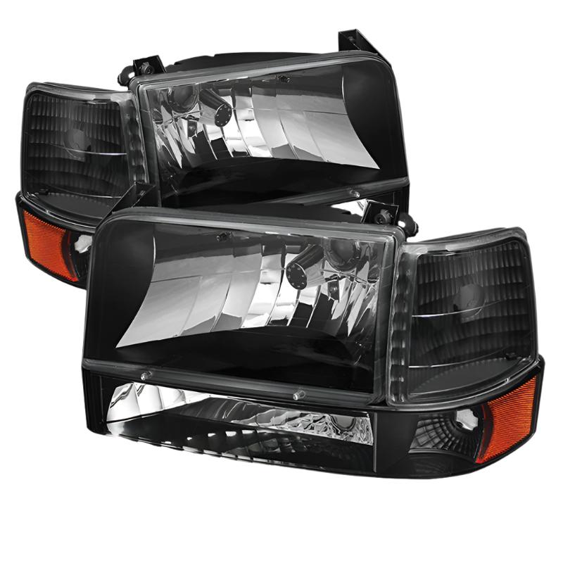 Xtune Ford F150/Bronco 92-96 Headlights w/Corner Bumper 6pcs Amber- Black HD-JH-FB92-SET-AM-BK - Black Ops Auto Works