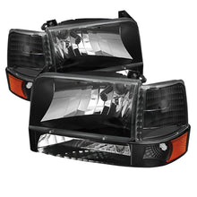 Load image into Gallery viewer, Xtune Ford F150/Bronco 92-96 Headlights w/Corner Bumper 6pcs Amber- Black HD-JH-FB92-SET-AM-BK - Black Ops Auto Works
