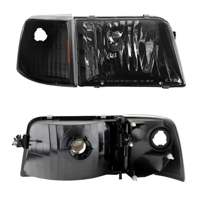 Xtune Ford Ranger 93-97 Crystal Headlights w/ Corner Lights 4pcs Sets Black HD-JH-FR93-SET-BK - Black Ops Auto Works