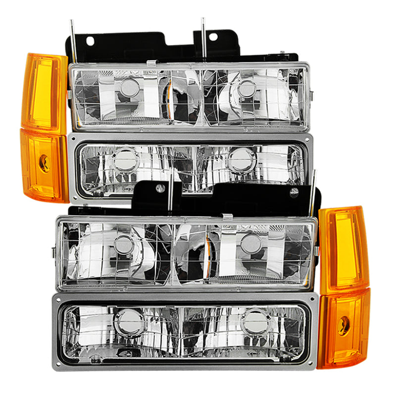 Xtune GMC Yukon 94-99 Headlights w/ Corner & Parking Lights 8pcs Sets -Chrome HD-JH-GCK94-AM-C-SET - Black Ops Auto Works