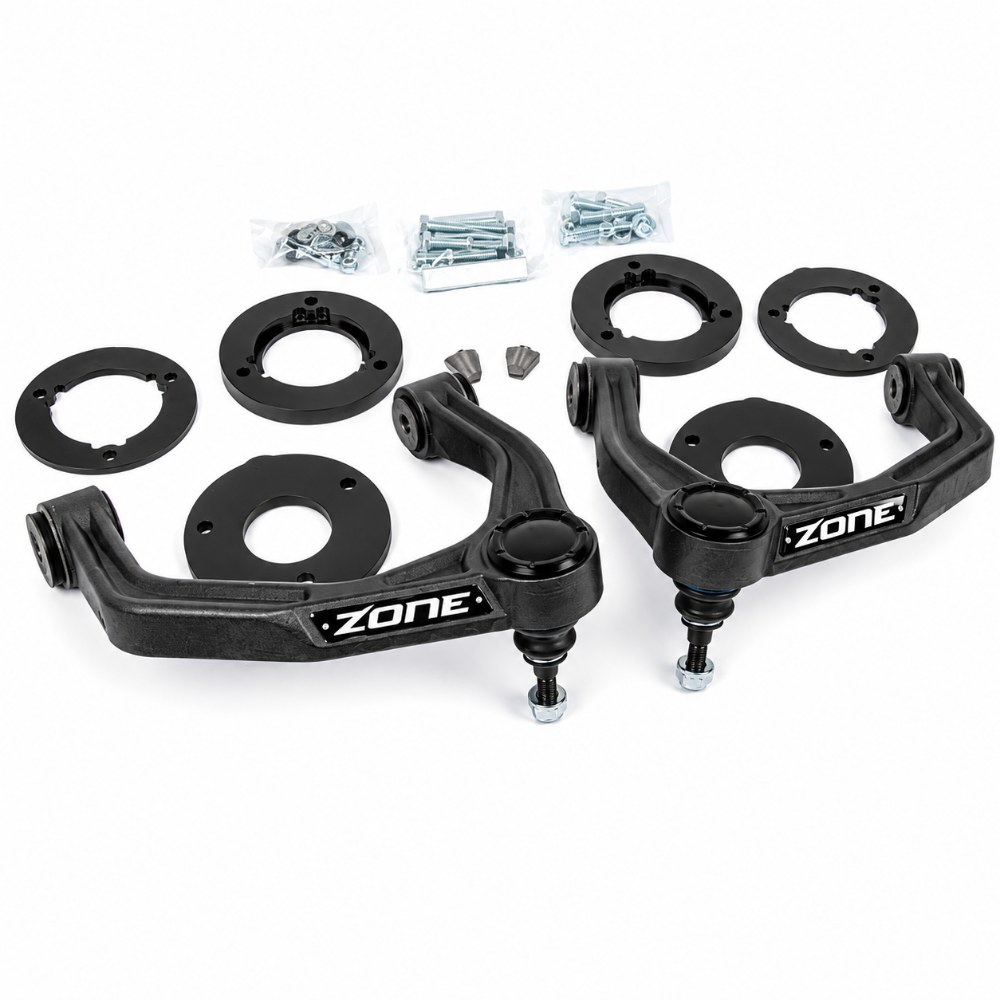 Zone Offroad front leveling kit for Chevy GMC 1500 AT4X and Silverado ZR2 with billet aluminum spacers and hardware