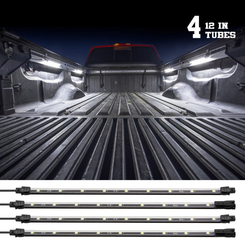 XK Glow Truck Bed Light w/ Auto Off Delay Switch Underglow LED Accent Truck Bed/Toolbox White - 4x-Switch Panels-XKGLOW