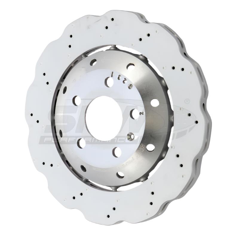 SHW 13-15 Audi RS5 4.2L Rear Drilled-Dimpled Lightweight Wavy Brake Rotor (8T0615601A)-Brake Rotors - Drilled-SHW Performance-0048544883970-