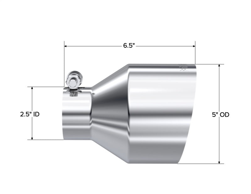 MBRP Universal T304 Stainless Steel Tip 2.5in ID / 5in OD Out / 6.5in Length Angle Cut Single Wall MBRP