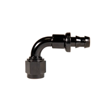 Load image into Gallery viewer, Fleece Performance Universal -10AN 90Deg to Hose Barb - Black Fleece Performance