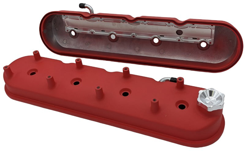 Granatelli 96-22 GM LS Tall Valve Cover w/Integral Angled Coil Mounts - Red Wrinkle (Pair) Granatelli Motor Sports
