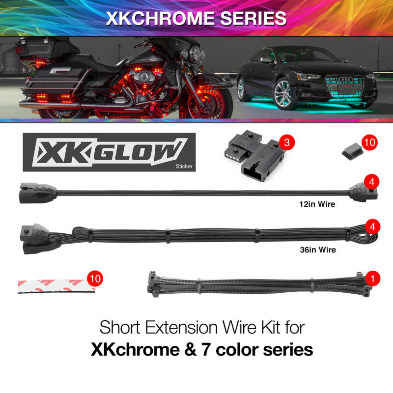 XK Glow Extension Wire Kit for XKchrome & 7 Color Series for Motorcycle-Light Accessories and Wiring-XKGLOW