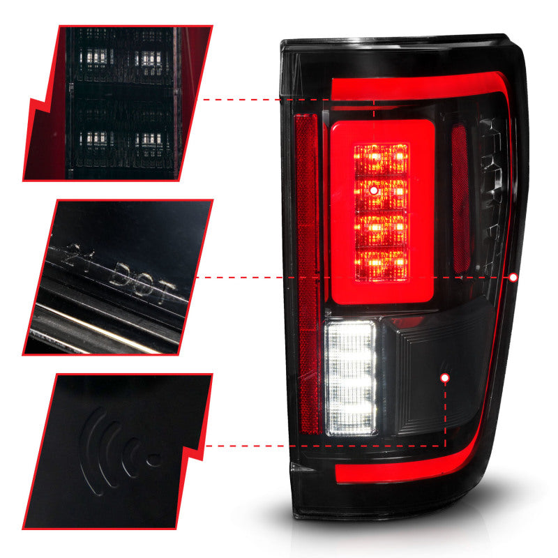 ANZO 21-23 Ford F-150 LED Taillights Seq. Signal w/BLIS Cover - Black Smoke ANZO