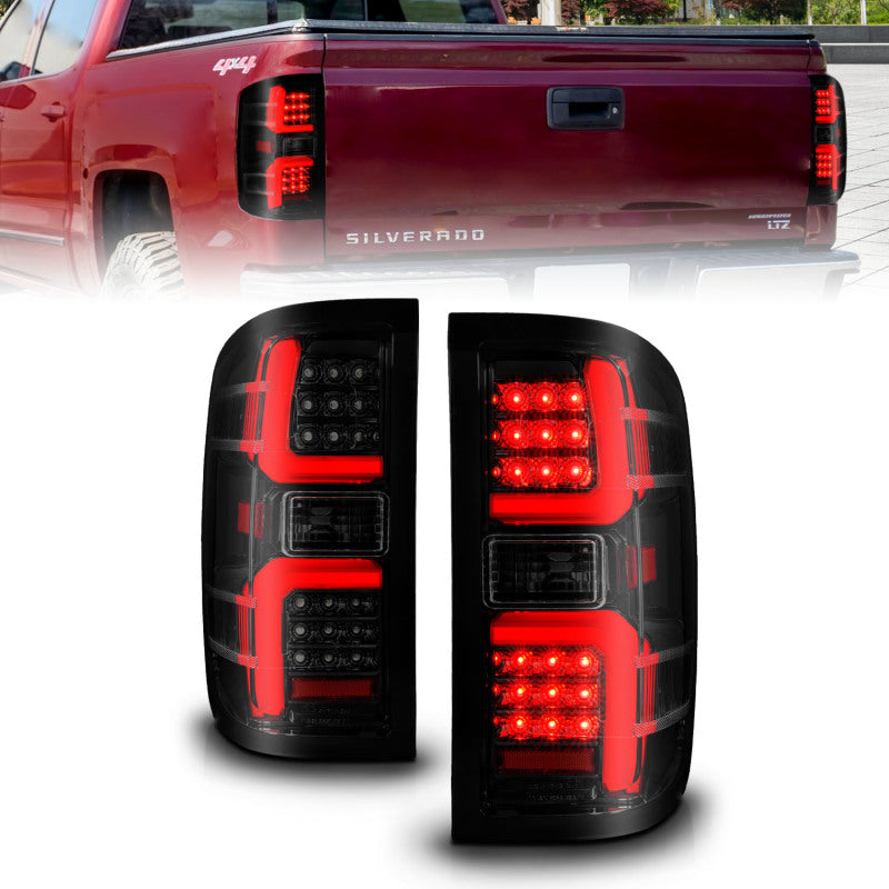 ANZO 15-19 Chevrolet Silverado 2500 HD/3500 HD LED Taillight w/ Sequential Black Housing/Smoke Lens-Tail Lights-ANZO