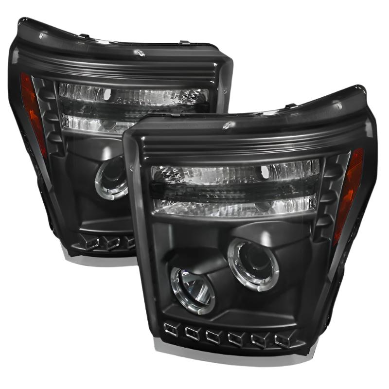 Spyder Ford Super Duty 11-15 Projector Headlights LEDHalo DRL Blk High H1 Low 9006 PRO-YD-FS11-HL-BK SPYDER