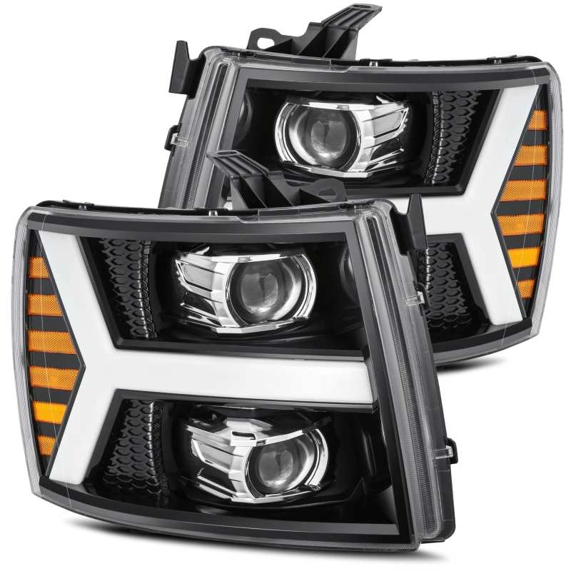 AlphaRex 07-13 Chevy 1500HD PRO-Series Proj Headlight Plank Style Gloss Blk w/Activ Light/Seq Signal AlphaRex