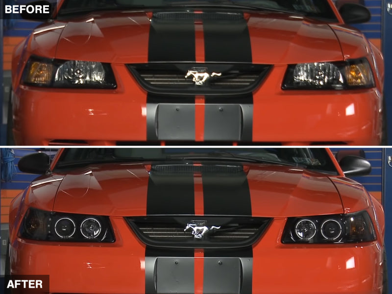 Raxiom 99-04 Ford Mustang Dual LED Halo Projector Headlights- Black Housing (Smoked Lens) Raxiom
