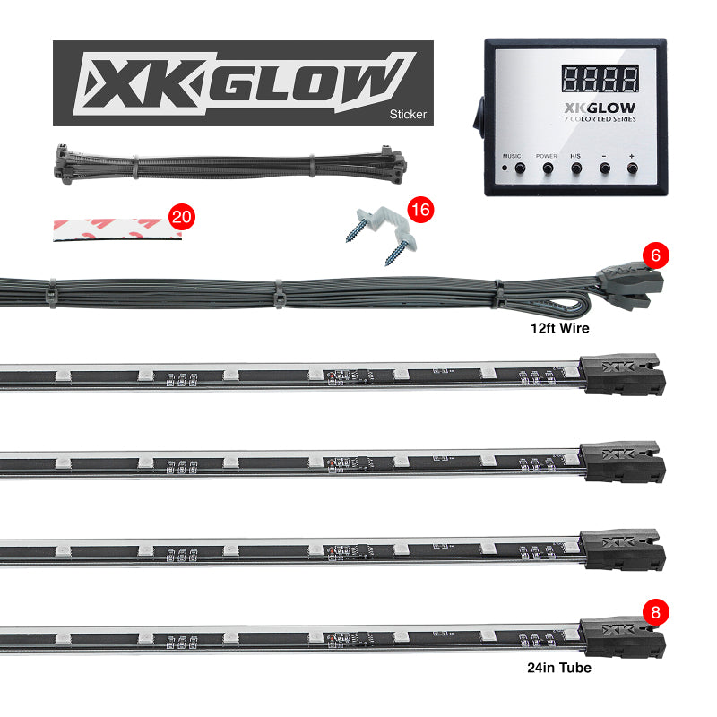XK Glow 3 Million Color XKGLOW LED Accent Light Car/Truck Kit 8x24In Tubes-Light Accessories and Wiring-XKGLOW