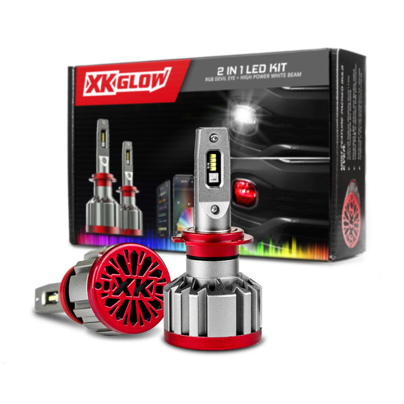 XK Glow RGB 2In1 LED Headlight Bulb Million Color XKCHROME App RGB/LED Headlight Kit - 2x H13-Light Accessories and Wiring-XKGLOW