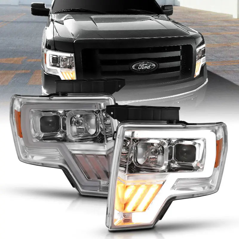 ANZO 2009-2014 Ford F-150 Projector Headlight Chrome Amber ANZO