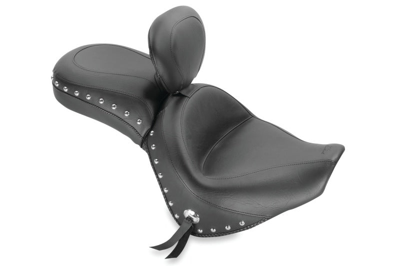 Mustang 06-21 Kawasaki Vulcan 900 Classic, Custom Touring 1PC Seat w/Driver Backrest Studs - Black Mustang Motorcycle