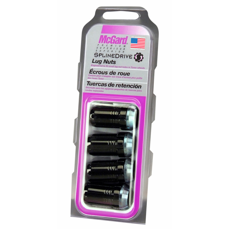 McGard SplineDrive Lug Nut (Cone Seat) M14X1.5 / 1.648in. Length (4-Pack) - Black (Req. Tool) - Black Ops Auto Works