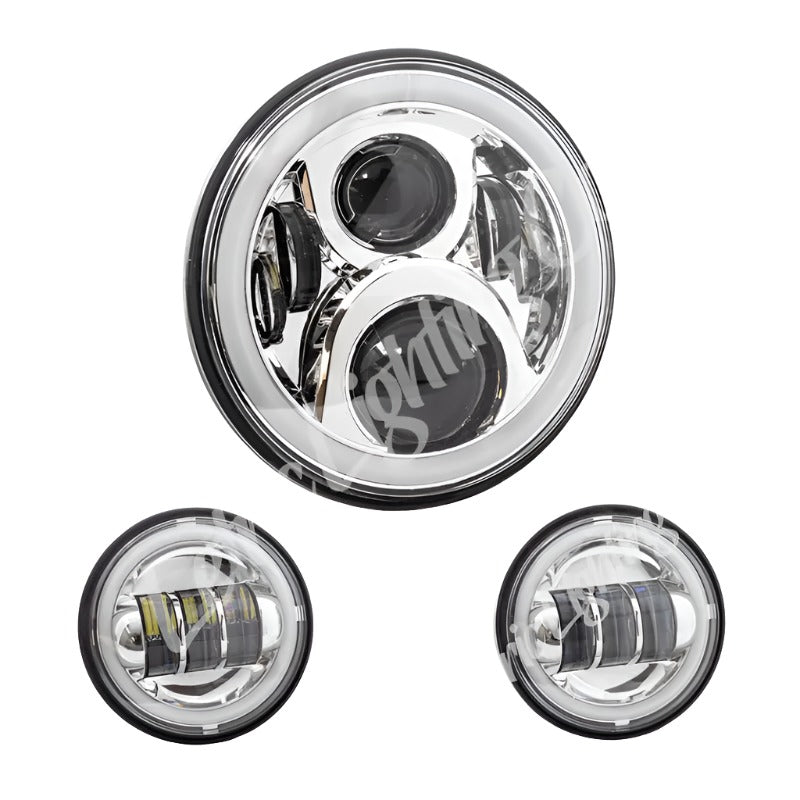 Letric Lighting 7? Full-Halo Chrome LED Headlight with (2) 4.5? Full-Halo Chrome Passing Lamps Letric Lighting