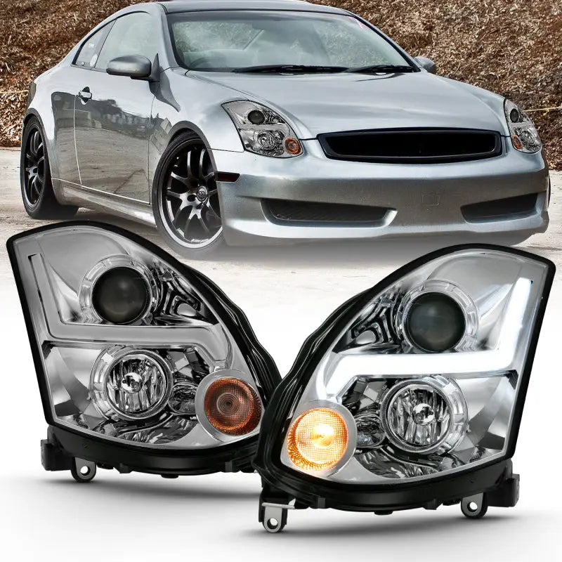 ANZO 2003-2007 Infiniti G35 Projector Headlight Plank Style Black (HID Compatible, No HID Kit ) ANZO