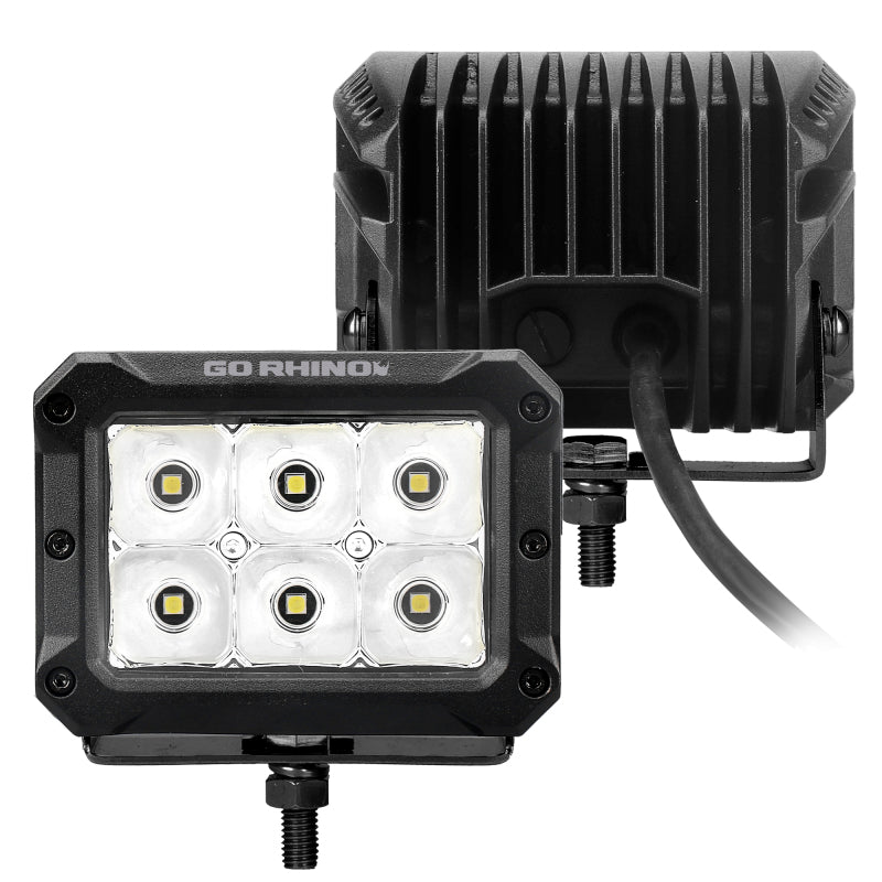 Go Rhino Xplor Bright Series Rectangle LED Spot Light Kit (Surface/Thread Stud Mnt) 4x3 - Blk (Pair) Go Rhino