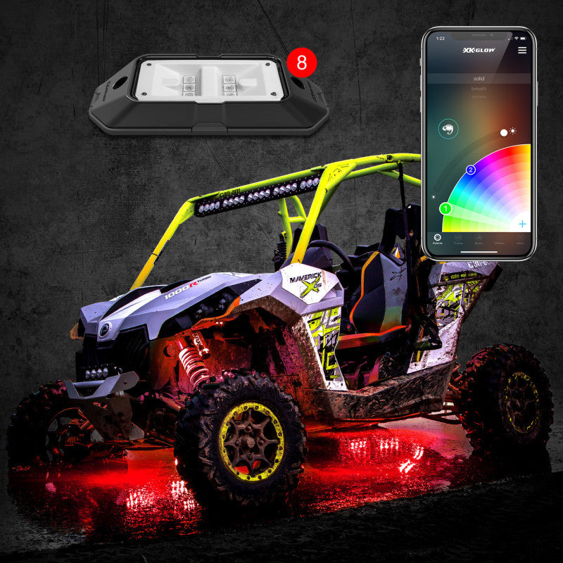 XK Glow Rock Light w/ XKchrome App Controlled Bluetooth Advanced Kit 8pc RGB 6W-Light Bars & Cubes-XKGLOW